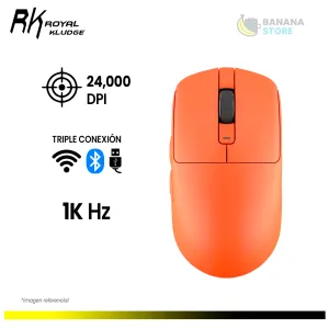 MOUSE ROYAL KLUDGE M30 ORANGE INALAMBRICO TRIMODO 1KHZ 24K DPI