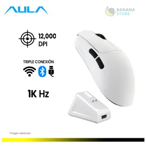 MOUSE INALAMBRICO AULA SC380 PRO TRIMODO  WHITE 1KHZ 12K DPI