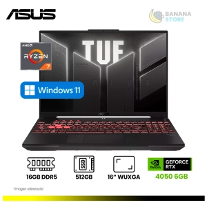LAPTOP ASUS TUF A16 FA607NUQ GAMING AMD RYZEN™ 7 170 512GB SSD 16GB 16" (1920X1200) 144HZ WIN11 NVIDIA® RTX 4050 6GB