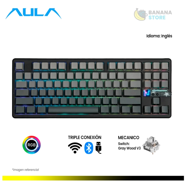 TECLADO MECANICO AULA F87 PRO V2 INALAMBRICO INGLES BLACK