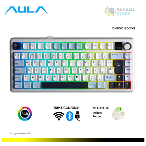 TECLADO MECANICO AULA F75MAX INALAMBRICO TRIMODO ESPAÑOL BLUE/WHITE/DARK PURPLE - REAPER SWITCH