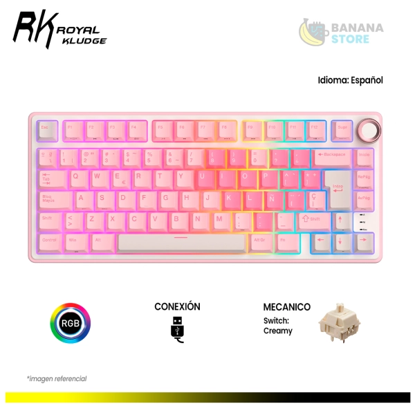 TECLADO MECANICO ROYAL KLUDGE RK R75 CABLEADO PINK MELODY - CREAMY SWITCH