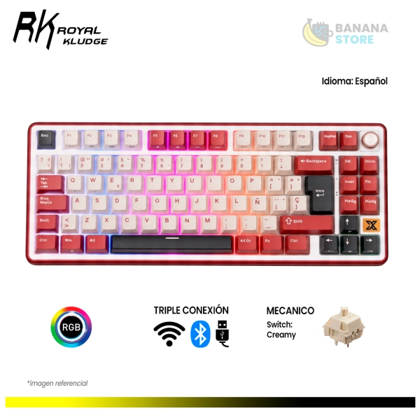 TECLADO MECANICO ROYAL KLUDGE RK X87 INALAMBRICO TRIMODO RED - CREAMY SWITCH