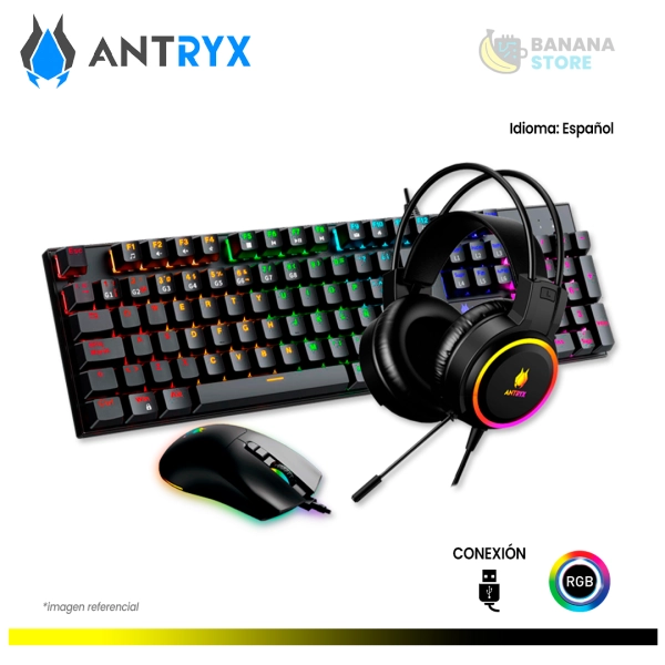COMBO GAMER KIT GAMING ANTRYX GC-3100 X3 BLACK, TECLADO SWITCH RED, MOUSE, AURICULAR 4 EN 1