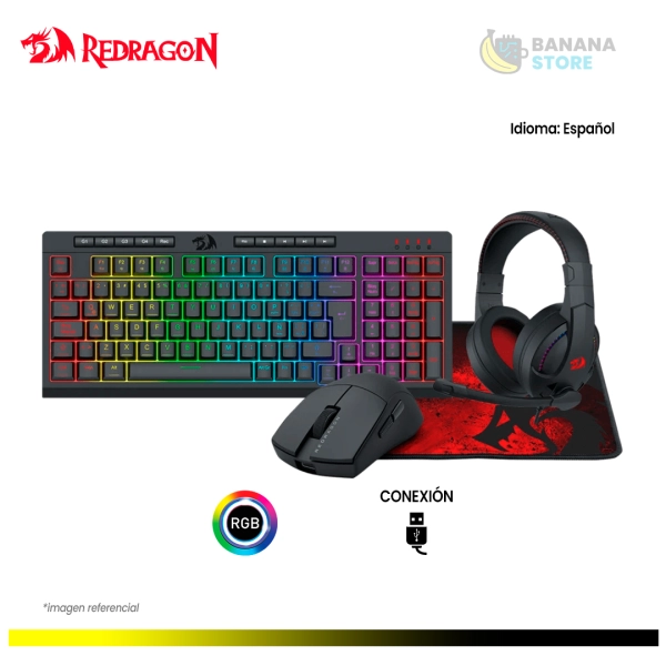 COMBO REDRAGON 4 EN 1 S147-SP TECLADO K515 + MS M724 + HS H211 + PAD P016