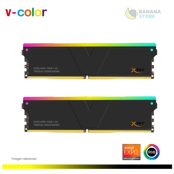 MEMORIA RAM V-COLOR MANTA XSKY 2X16GB DDR5 RGB BLACK AMD EXPO 6000MHZ CL30