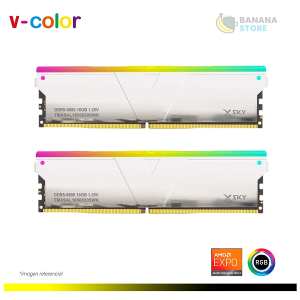MEMORIA RAM V-COLOR MANTA XSKY DDR5 2X16GB 6000MHZ CL30 WHITE RGB AMD EXP