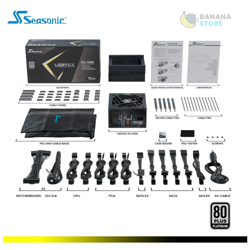 FUENTE DE PODER 1000W SEASONIC PX-1000W VERTEX CYBENETICS PLATINIUM 80 PLUS PLATINIUM MODULAR