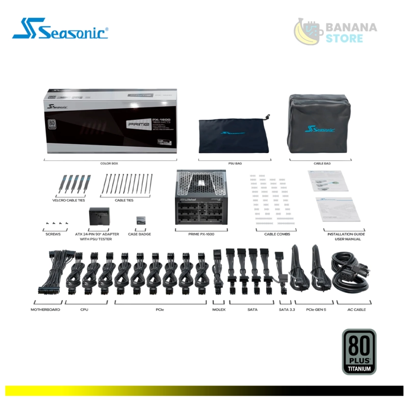 FUENTE DE PODER 1600W SEASONIC PX-1600 BLACK CYBENETICS TITANIUM FULL MODULAR ATX 3.1 PCLE 5.1