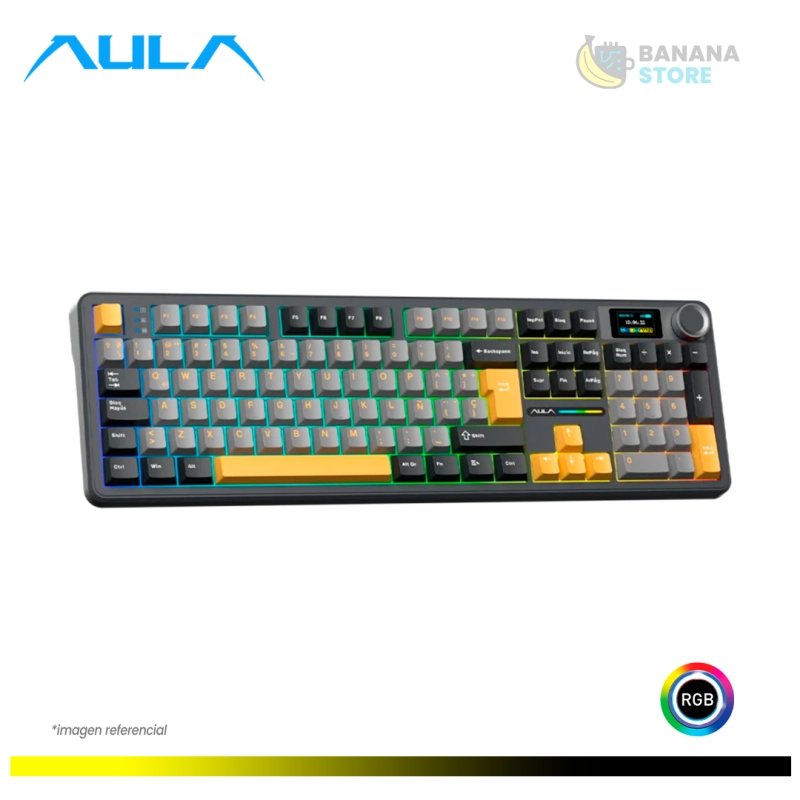 TECLADO MECANICO AULA F108 PRO INALAMBRICO TRI MODO ESPAÑOL BLACK/GREY/YELLOW - REAPER SWITCH