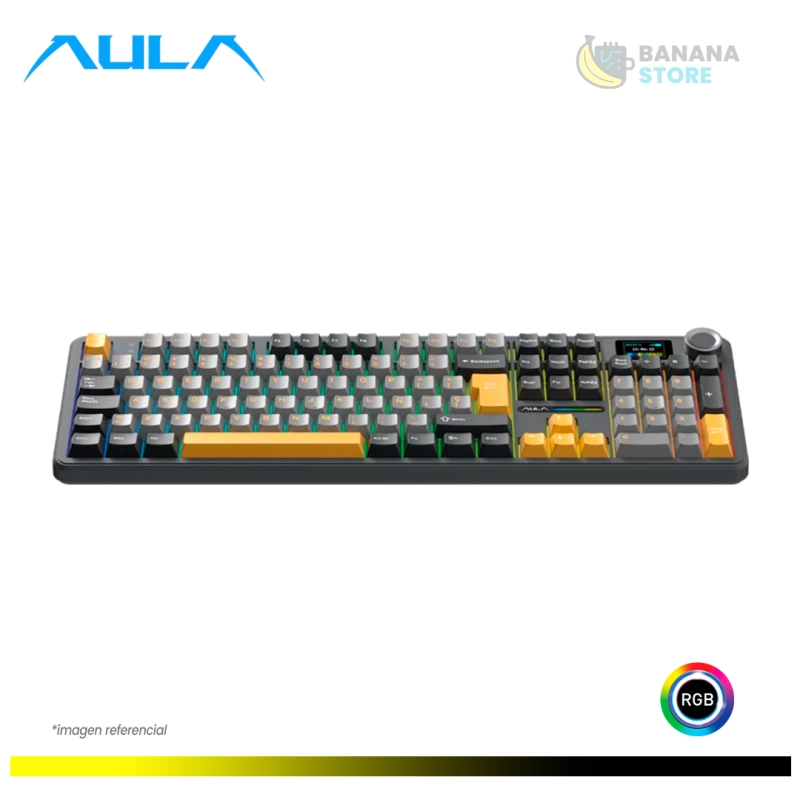 TECLADO MECANICO AULA F108 PRO INALAMBRICO TRI MODO ESPAÑOL BLACK/GREY/YELLOW - REAPER SWITCH