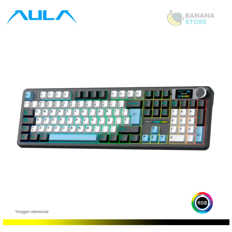 TECLADO MECANICO AULA F108 PRO INALAMBRICO TRIMODO ESPAÑOL BLACK/WHITE/BLUE - REAPER SWITCH
