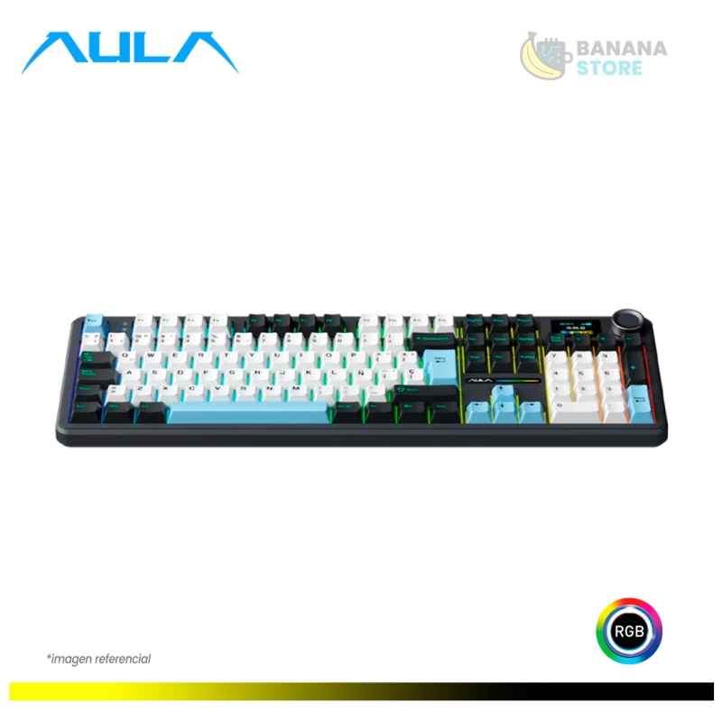 TECLADO MECANICO AULA F108 PRO INALAMBRICO TRIMODO ESPAÑOL BLACK/WHITE/BLUE - REAPER SWITCH