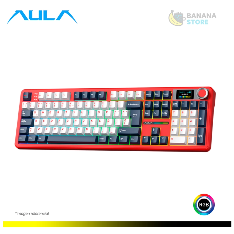 TECLADO MECANICO AULA F108 PRO INALAMBRICO TRIMODO ESPAÑOL RED/WHITE/GREY - WIND SPIRIT SWITCH