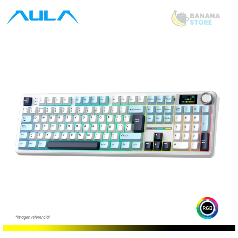 TECLADO MECANICO AULA F108 PRO INALAMBRICO TRIMODO ESPAÑOL BLUE/WHITE/DARK PURPLE - REAPER SWITCH