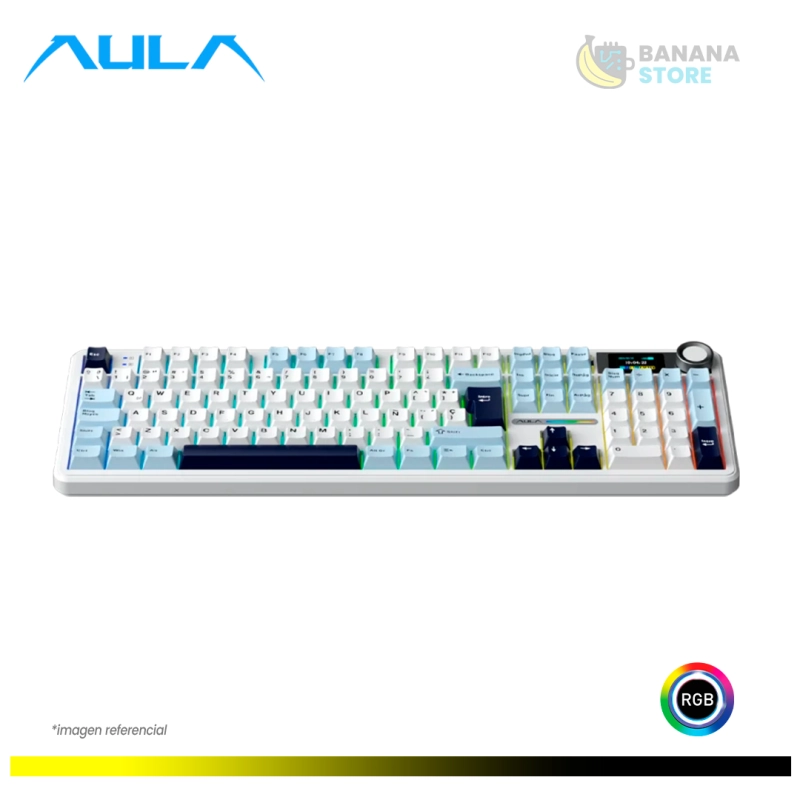TECLADO MECANICO AULA F108 PRO INALAMBRICO TRIMODO ESPAÑOL BLUE/WHITE/DARK PURPLE - REAPER SWITCH