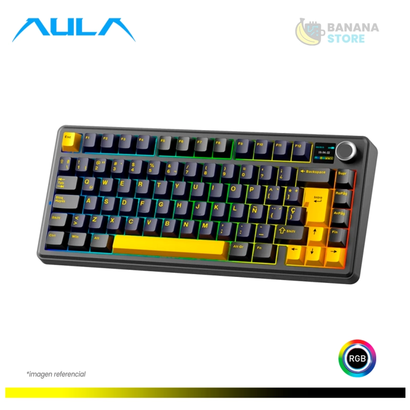 TECLADO MECANICO AULA F75MAX INALAMBRICO TRIMODO ESPAÑOL BLACK/YELLOW - STAR VECTOR SWITCH