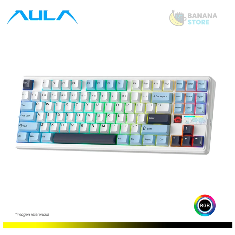 TECLADO MECANICO AULA F87 PRO V2 INALAMBRICO TRIMODO INGLES WHITE/BLUE/DARK PURPLE - STAR VECTOR SWITCH