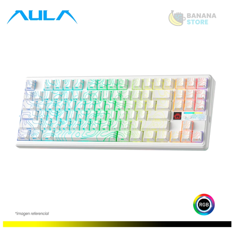TECLADO MECANICO AULA F87 PRO V2 INALAMBRICO TRIMODO INGLES WHITE CONTOUR - STAR VECTOR SWITCH