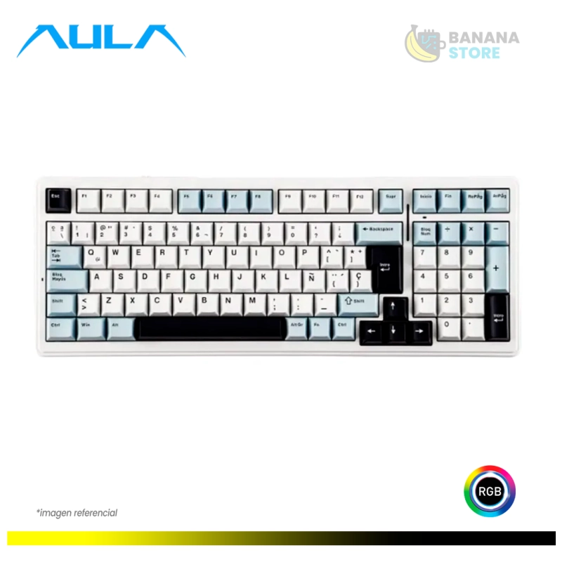 TECLADO MECANICO AULA F99 CABLEADO ESPAÑOL BLUE/WHITE/DARK PURPLE - GRAY WOOD V3 SWITCH