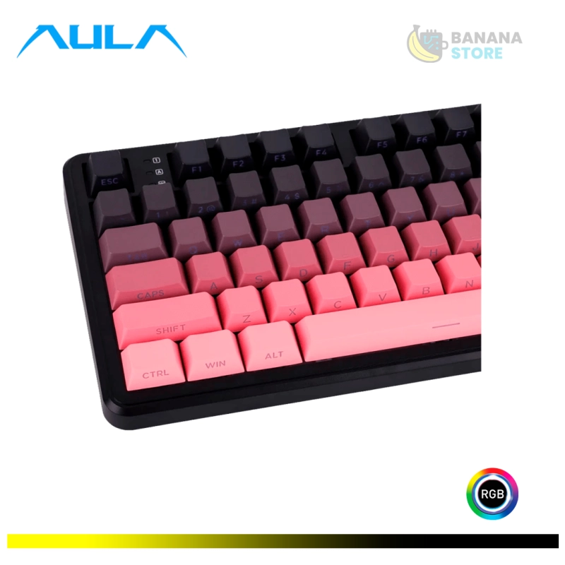 TECLADO MECANICO AULA F108 PRO INALAMBRICO TRIMODO INGLES GRADIENT PINK - GRAY WOOD SWITCH V3