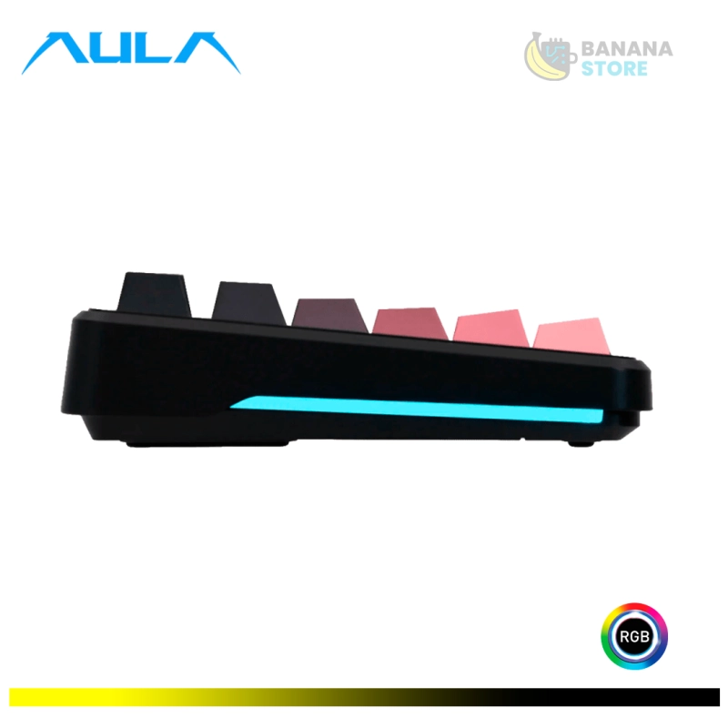 TECLADO MECANICO AULA F108 PRO INALAMBRICO TRIMODO INGLES GRADIENT PINK - GRAY WOOD SWITCH V3